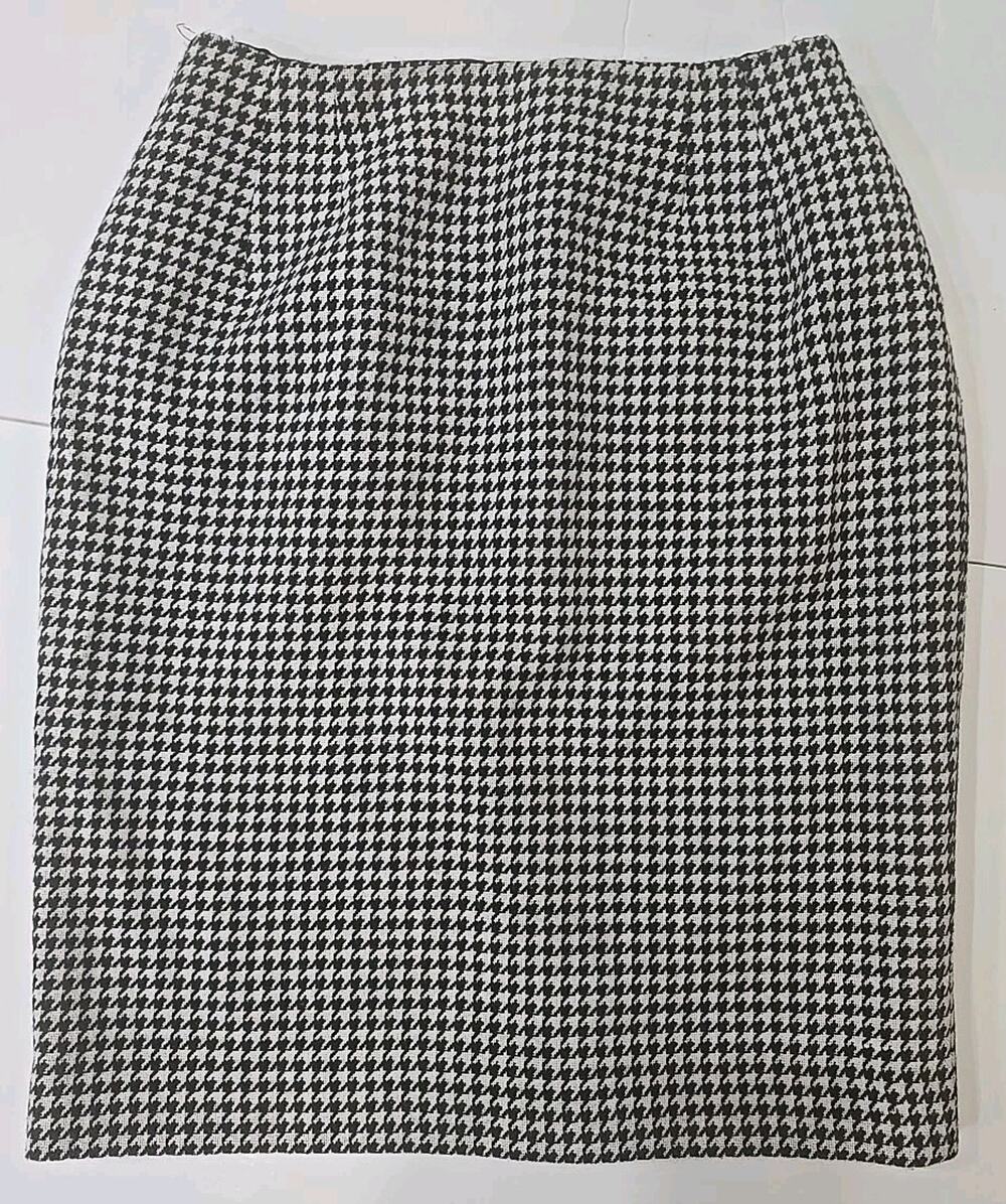 Doncaster 100% Wool Skirt Houndstooth Lined Size 8 Black & Cream Straight Pencil
